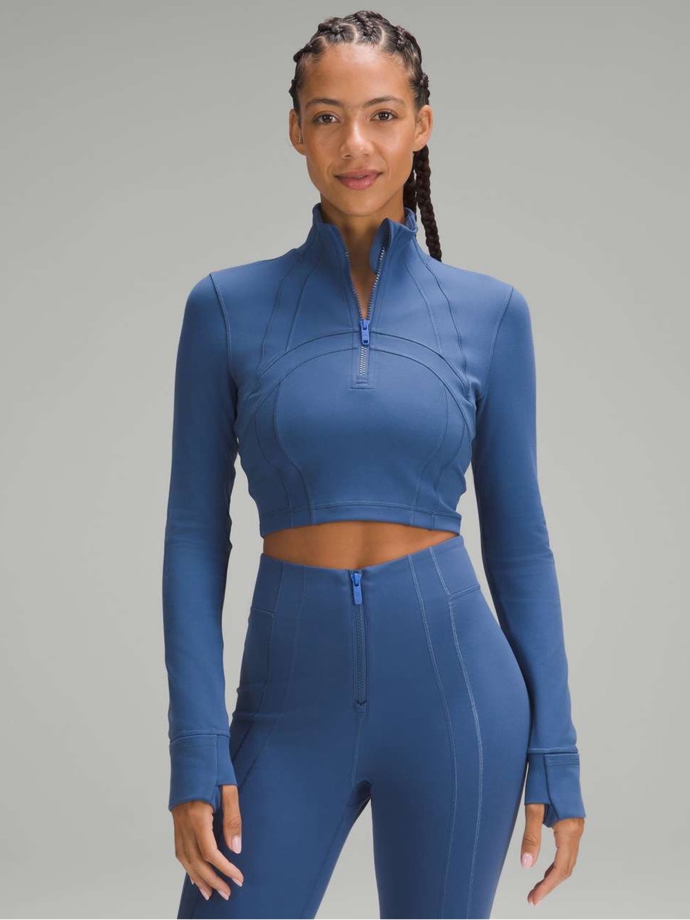 Lululemon Define Cropped Half Zip Luon in Pitch Blue Size 8 NWT